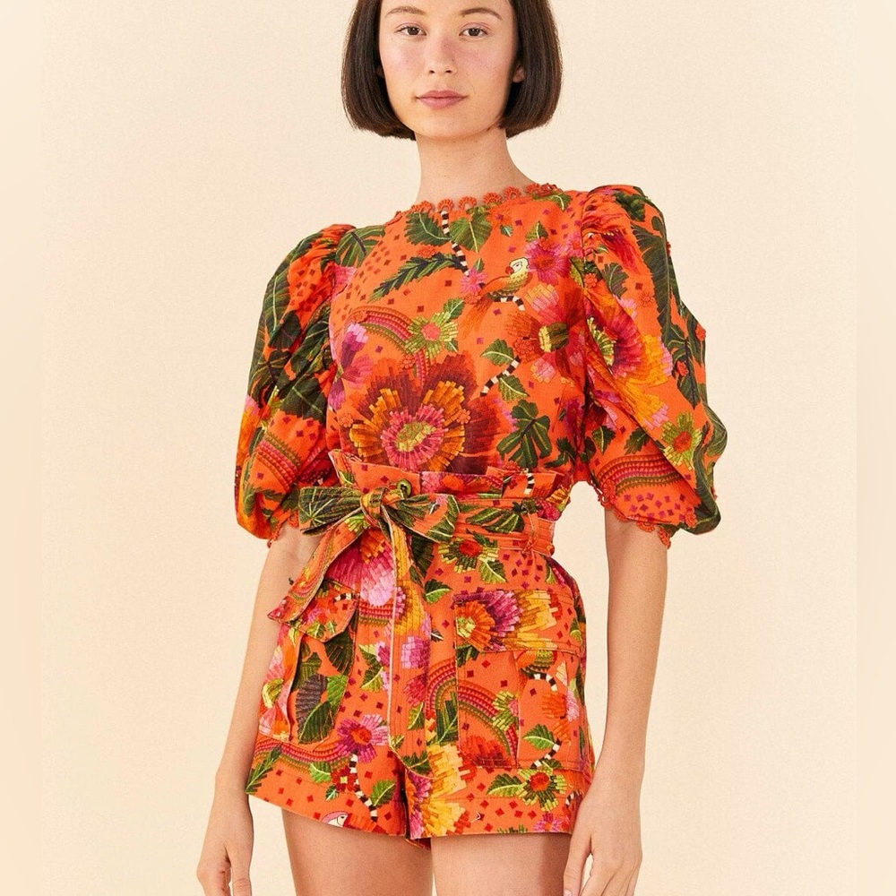 FARM Rio Women's Blouse in Orange Blooming Garden Size: XS - Picture 1 of 13